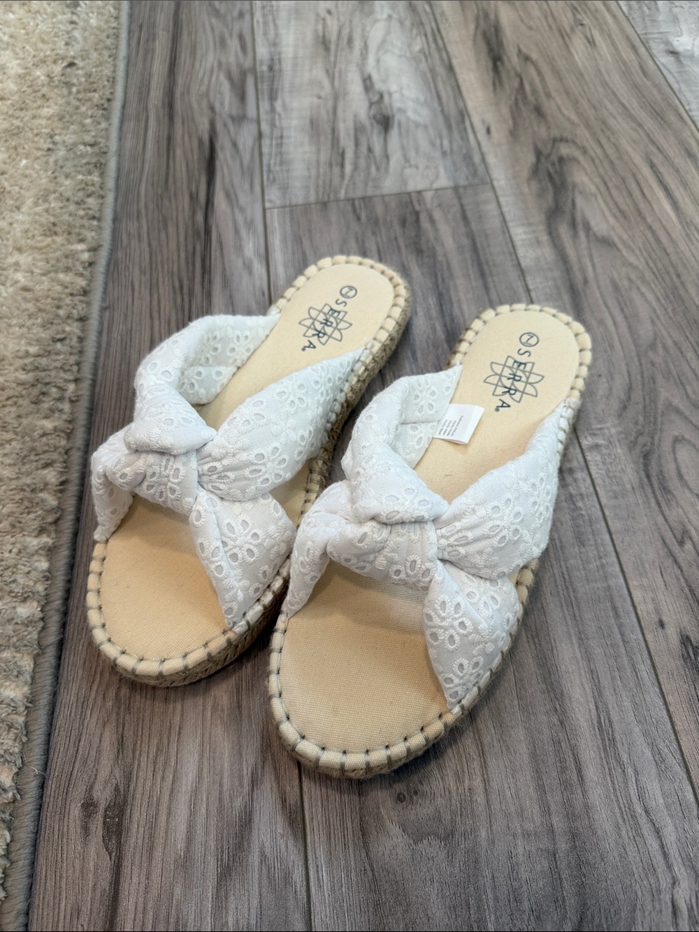 Serra White Knotted Broderie Espadrille Slide Sandals